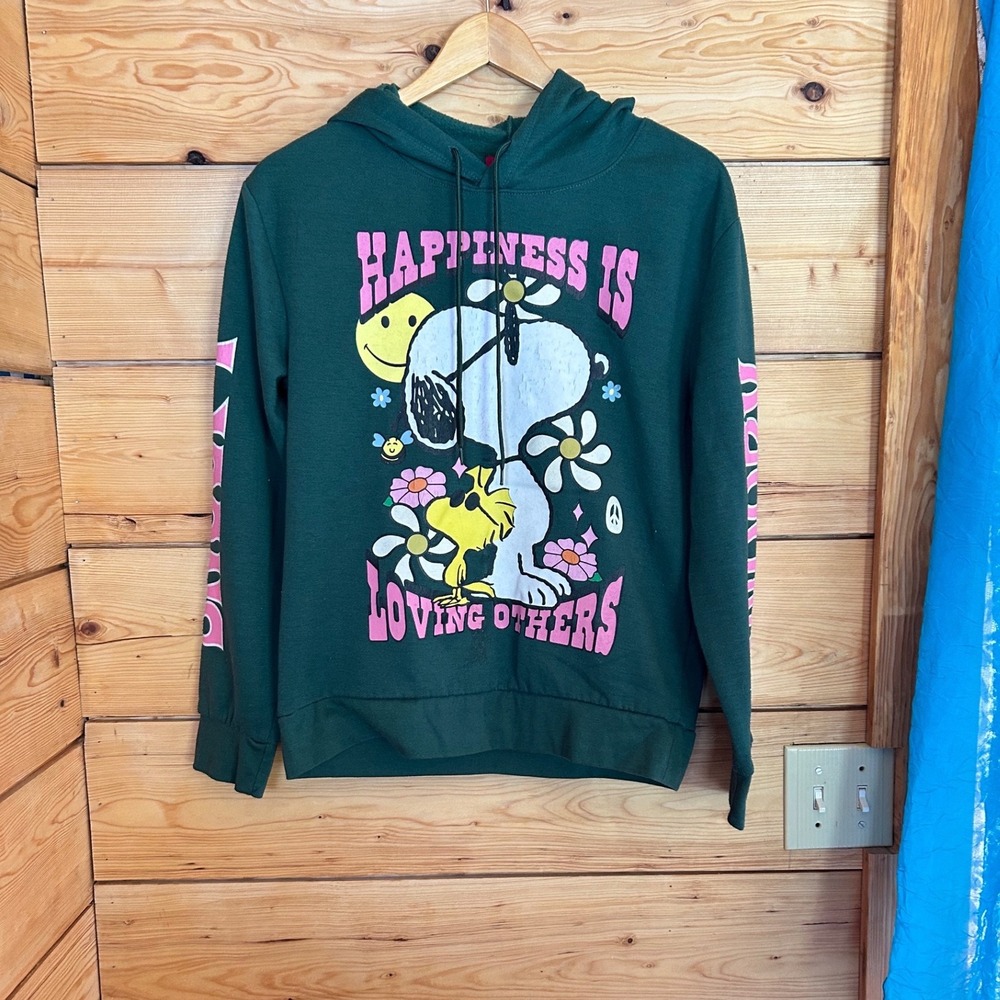 Snoopy Happiness Is Loving Others Hoodie Womens Medium Forest Green Peanuts